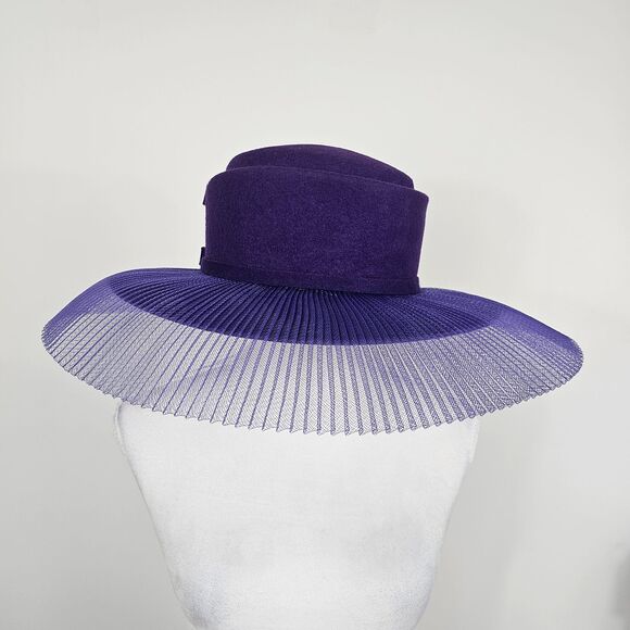 Brenda Waites Bolling Small Purple Wool Felt Hat Tulle Brim main image 4